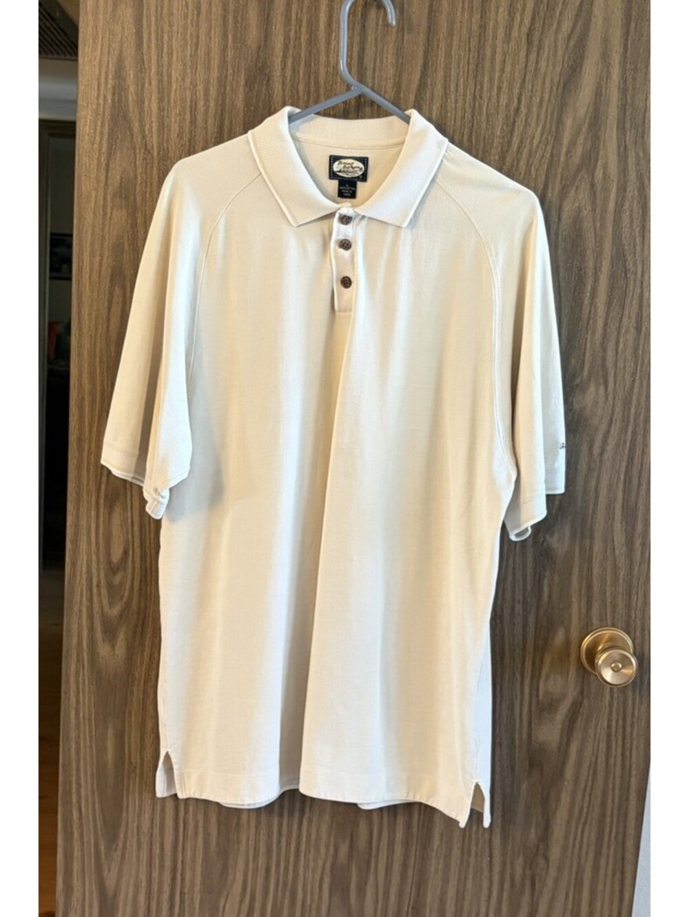 Tommy Bahama Polo Mens L 100% Cotton Short Sleeve  Ribbed Cream Logo